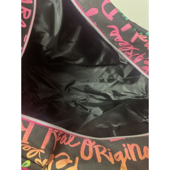 EUC GIRLS LIVE JUSTICE GRAFFITI NEON DUFFEL OVERNIGHT BAG CARRYON TOTE 16”X6X10” - Picture 3 of 4